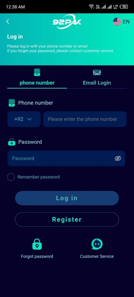 92 PAK Game Login