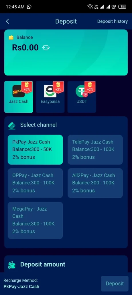92 PAK Game Deposit